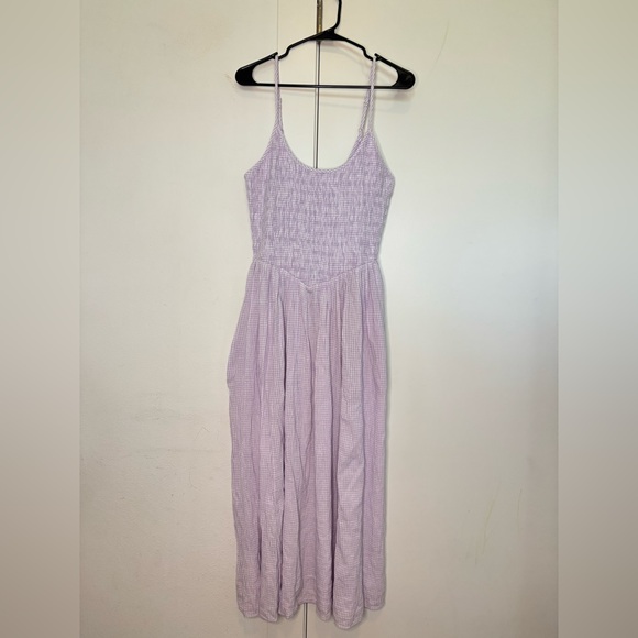 AERIE NWT LILAC GINGHAM DROP WAIST MIDI DRESS SZ MEDIUM - Picture 1 of 10